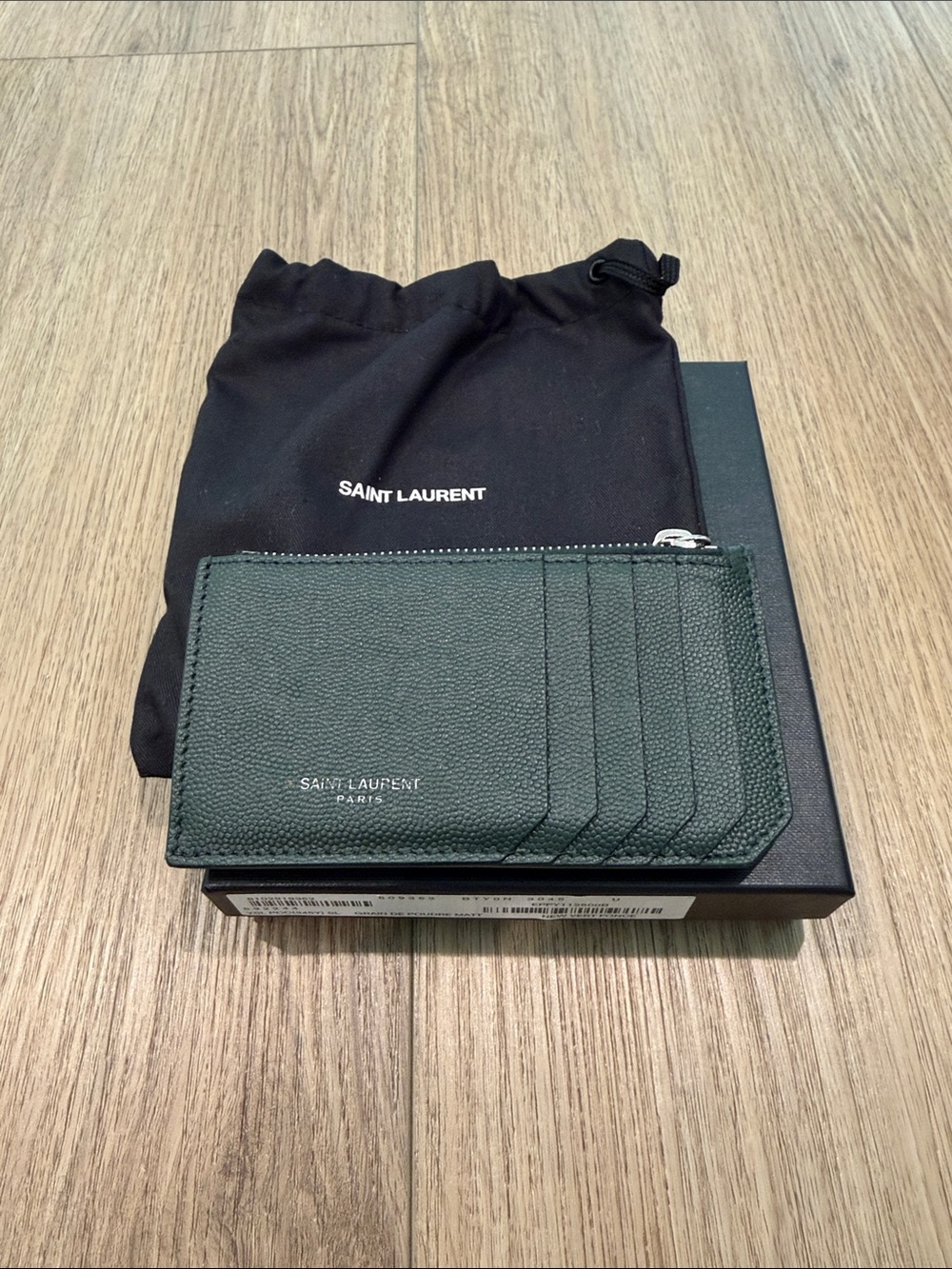 Saint Laurent Dark Green Leather Card & Key Zip Holder